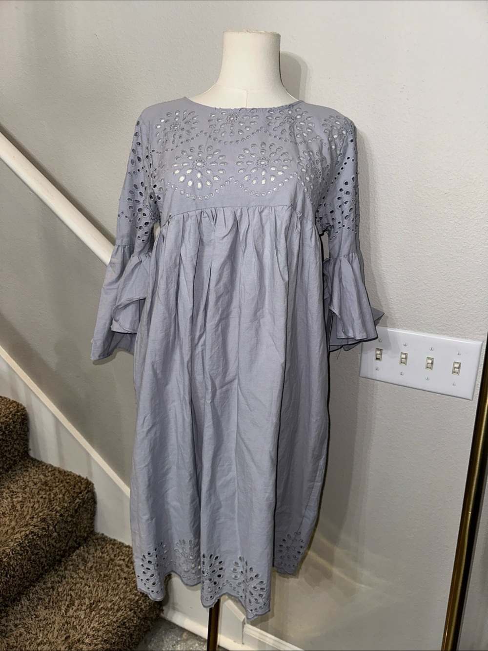 Goodnight Macaroon Light Gray Eyelet Midi Dress